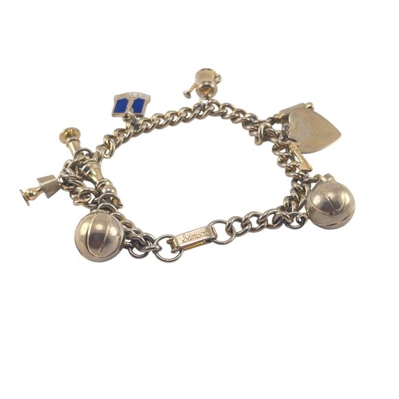 Vintage Samson Silver-Tone Charm Bracelet With Unique Soccer Ball & Shield Charm - Picture 3 of 7
